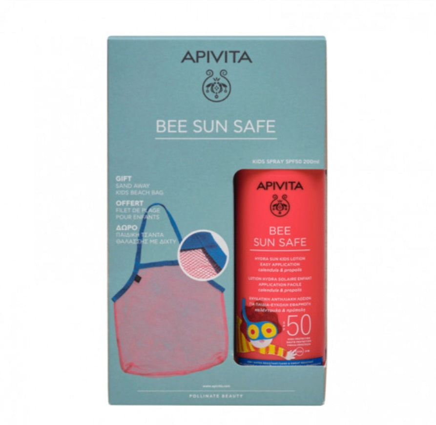 APIVITA PACK HYDRA SUN SPRAY Infantil SPF50 + REGALO BOLSA DE MALLA ANTIARENA