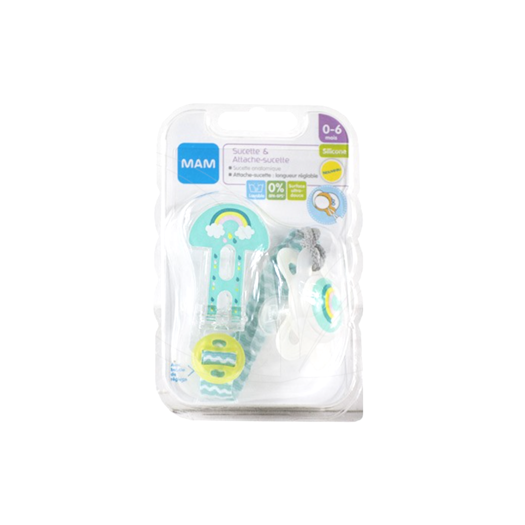 CHUPETE MAM ORIGINAL +0 MESES + BROCHE CLIP IT! VERDE