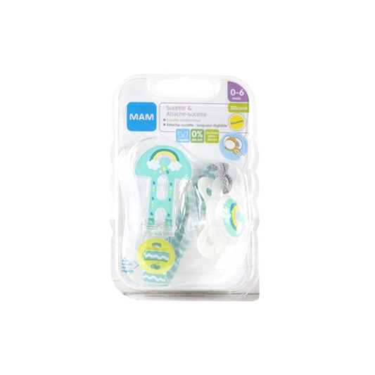 CHUPETE MAM ORIGINAL +0 MESES + BROCHE CLIP IT! VERDE