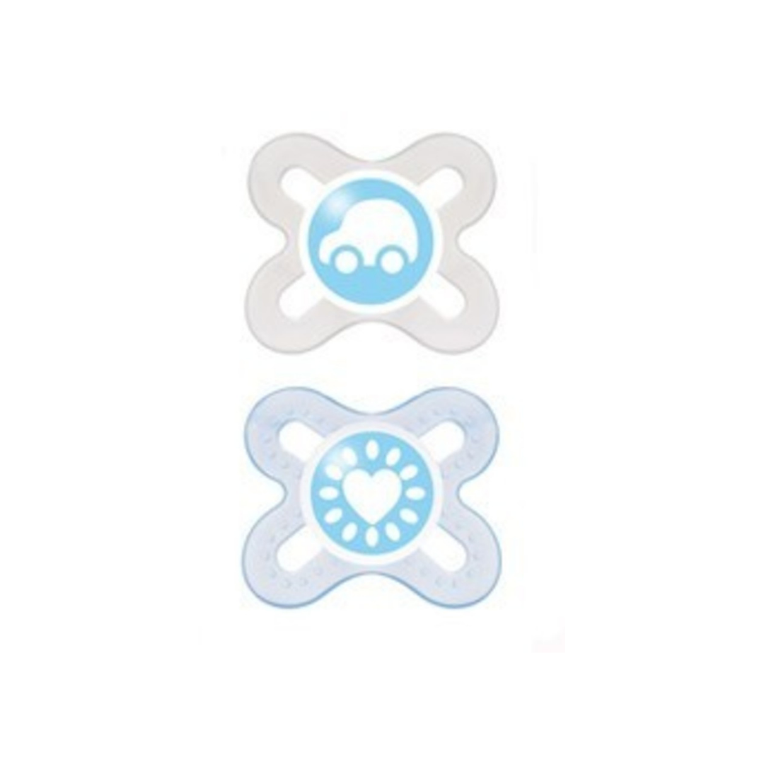 CHUPETE SILICONA 0-2 MESES START MAM MODELO COCHE Y CORAZÓN 2 UDS.