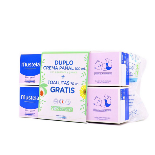 DUPLO CREMA PAÑAL 100 ML + REGALO TOALLITAS 70 UDS. MUSTELA