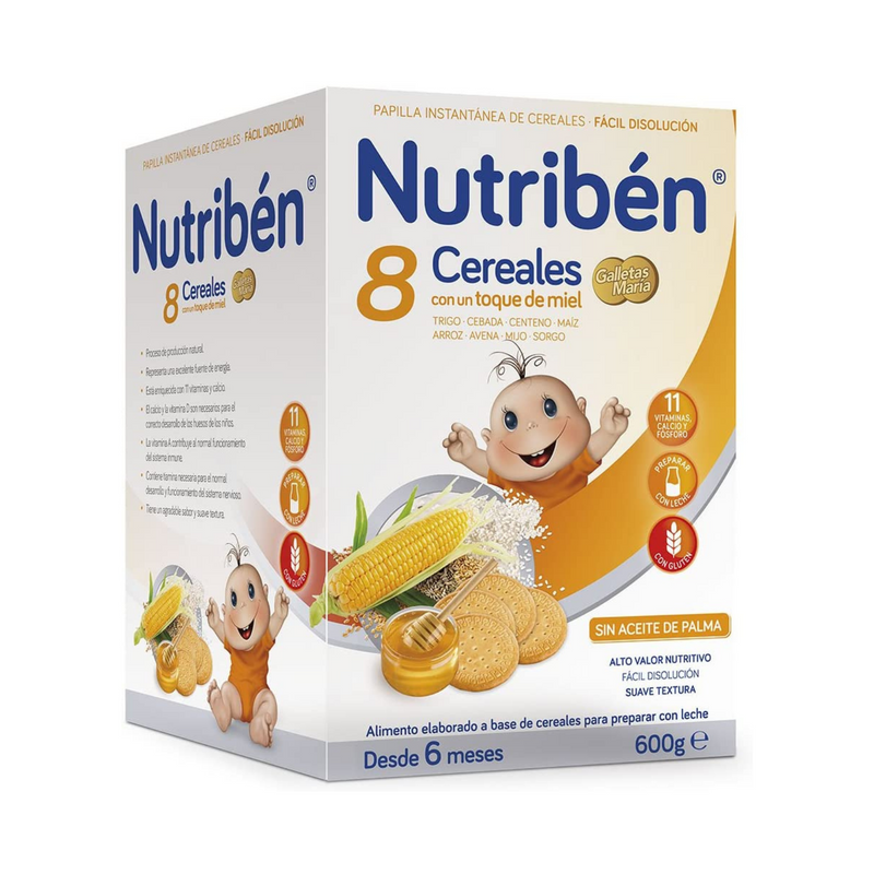 PAPILLA 8 CEREALES CON MIEL GALLETAS MARÍA DESDE 6 MESES NUTRIBÉN 600 G