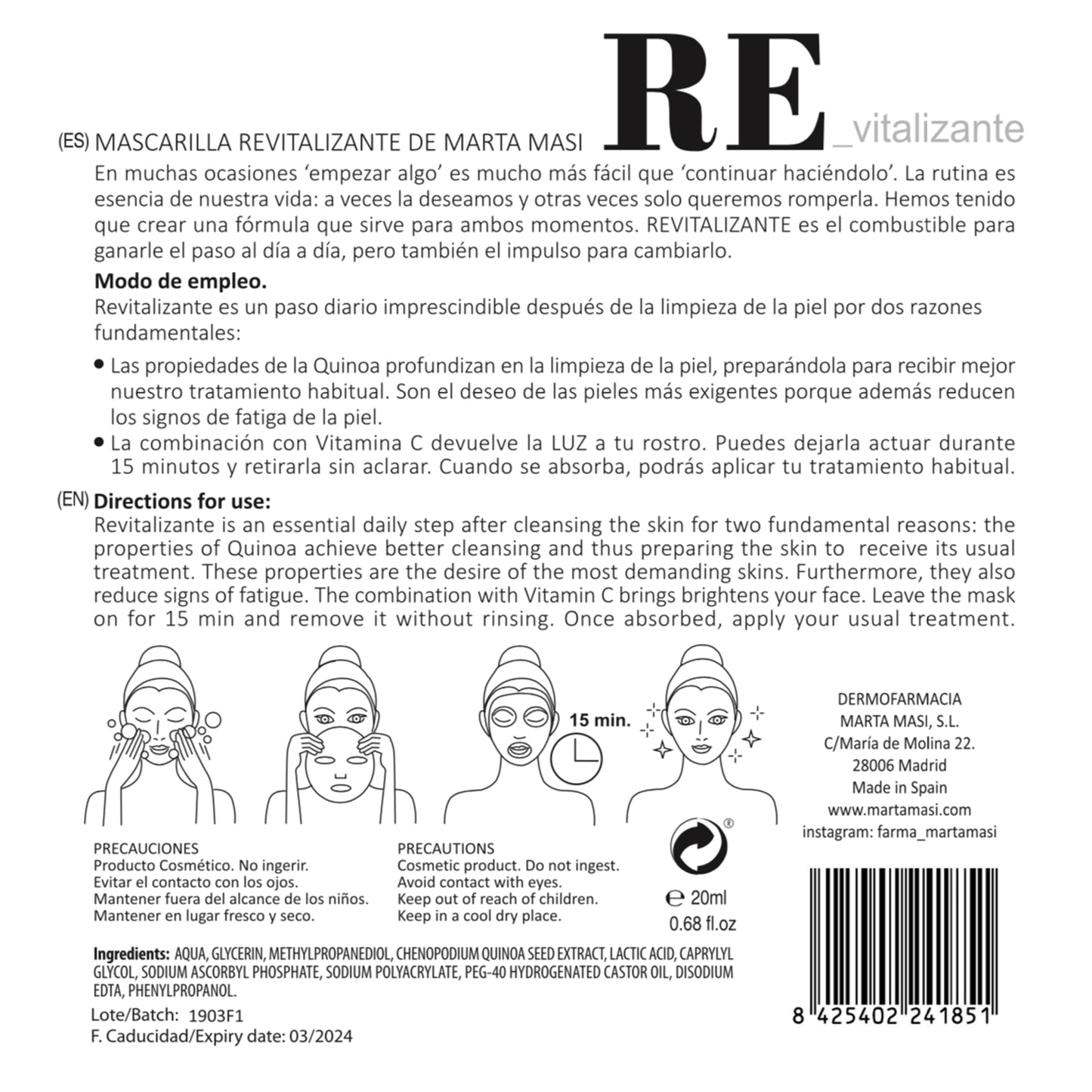 MASCARILLA REVITALIZANTE DE MARTA MASI