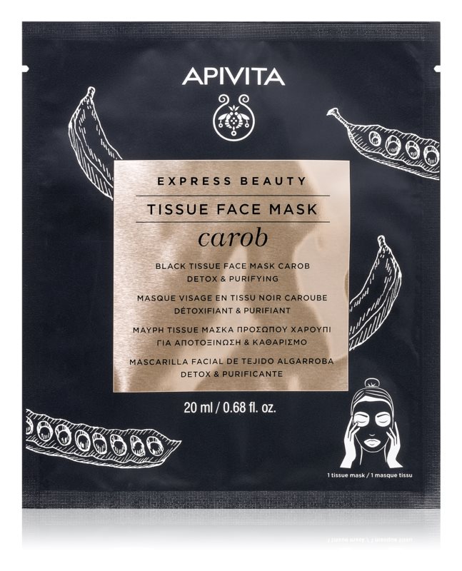 MASCARILLA FACIAL DE TEJIDO NEGRO DETOX Y PURIFICANTE CAROB APIVITA